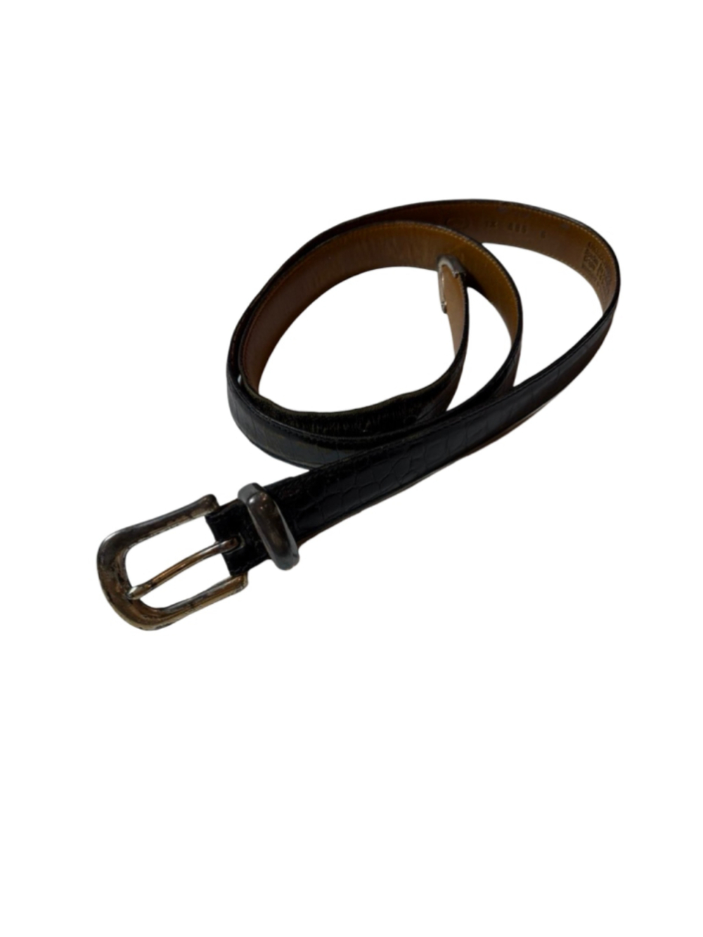 Vintage Trafalgar Black Croc Embossed Italian Leather Belt Size 36 Handmade USA